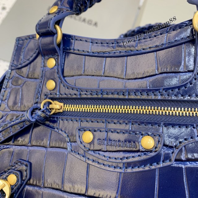 Balenciaga專櫃爆款鱷魚紋海軍藍色手袋手提包 638512 巴黎世家小號Neo Classic機車包 fyj1439